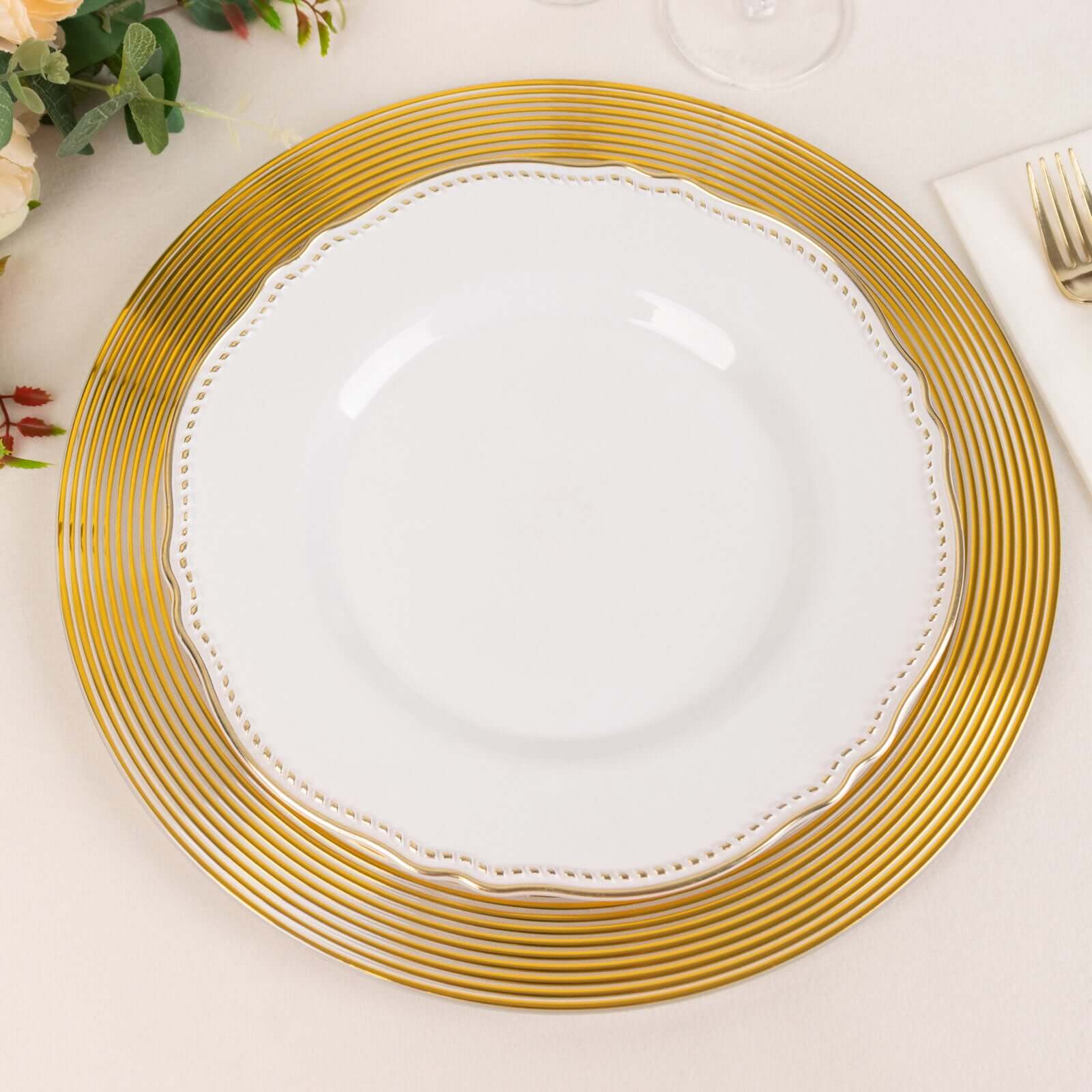 6-Pack Plastic Charger Plates 13" Round Clear with Gold Lined Ring Rim - Classy Dinner Serving Plates - Image 6